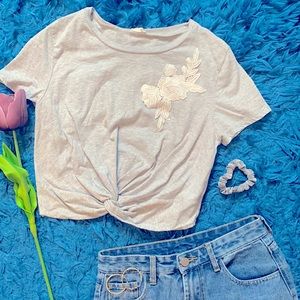 Grey cropped short sleeve tee